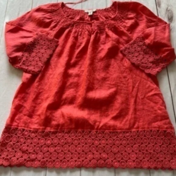 Charter club luxury 100% linen women’s embroidered top 1X Coral Pink BoHo - Picture 1 of 7